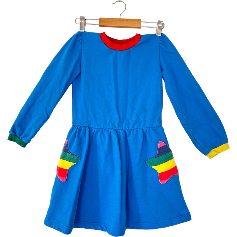 Mini Boden Girls Blue Rainbow Star Sweatshirt Dress Long Sleeve Size 7-8Y 128cm